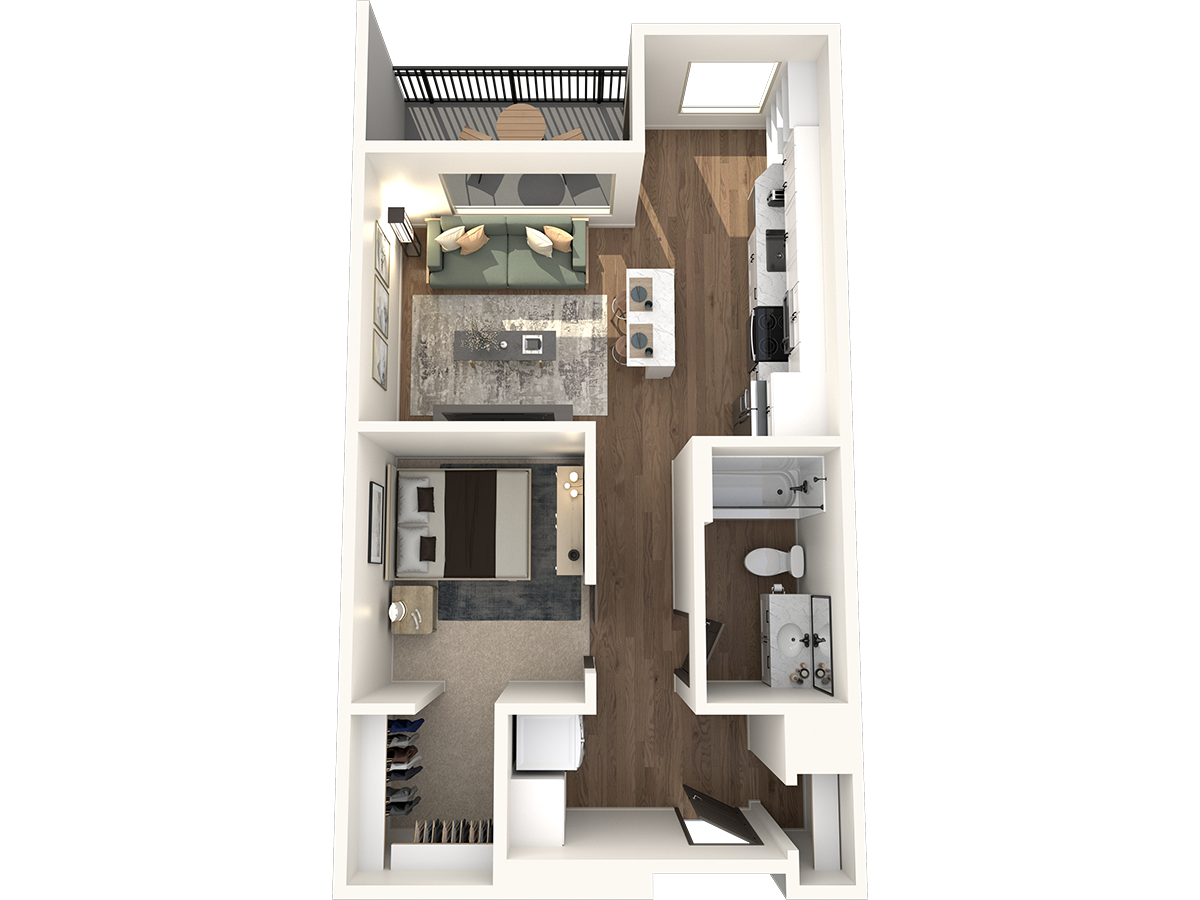 Floor plan for 1 bed, 1 bath, 615 sqft